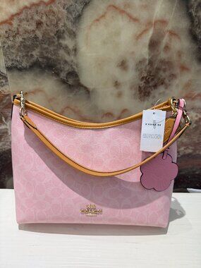 COACH CEL12 Laurel Shoulder Bag In Signature Canvas With Charms Powder Pink